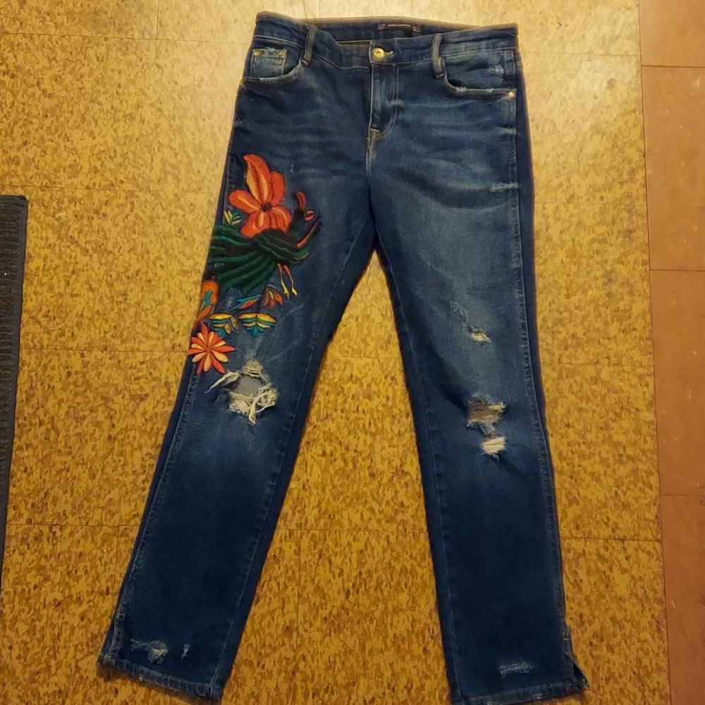 Embroidered Dark Denin Jeans